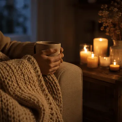 Warm Blanket and Candlelight Comfort