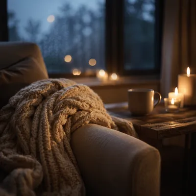 Candlelit Comfort with Knitted Blanket