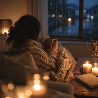 Warm Blanket and Candlelight Comfort