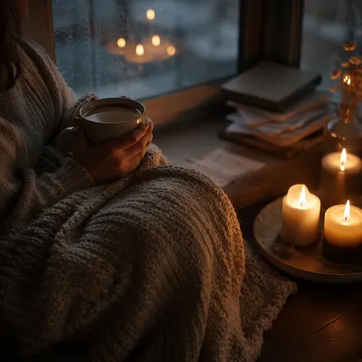 Quiet Comfort with Blanket and Candlelight