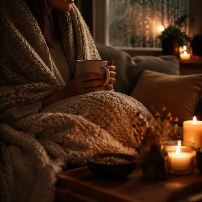 Cozy Blanket and Candlelight Evening Comfort