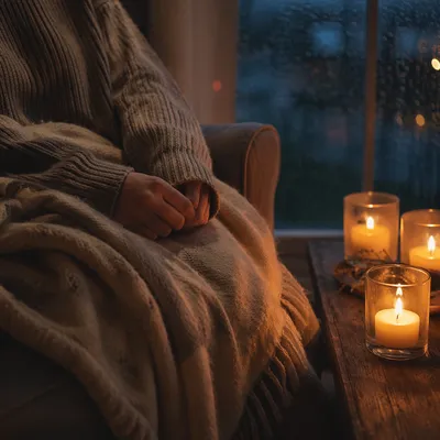 Quiet Comfort with Blanket and Candlelight