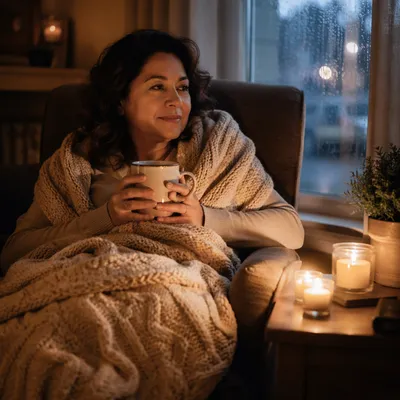 Cozy Evening with Blanket and Candlelight