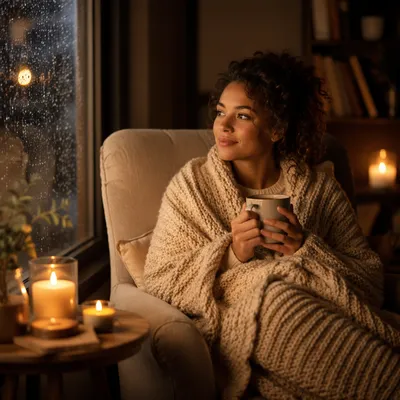 Cozy Evening with Blanket and Candlelight