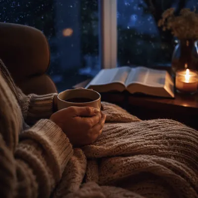 Christian Comfort by Candlelight on Rainy Evening
