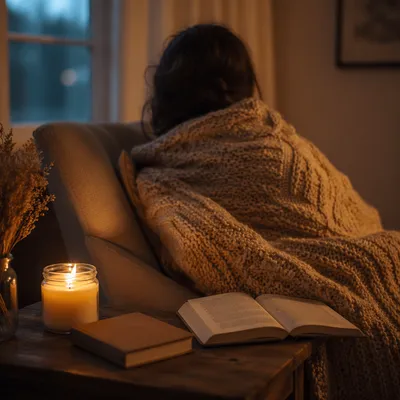 Candlelit Comfort Under a Warm Blanket