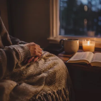Hands on Wool Blanket by Candlelight