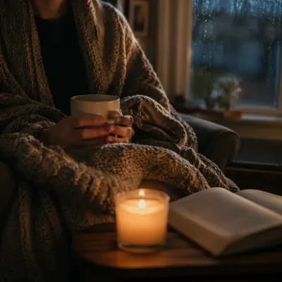 Warm Blanket and Candlelit Quiet Reflection
