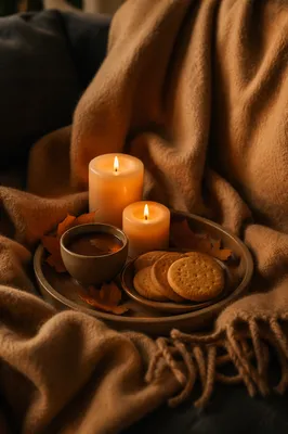 Warm Candlelight Comfort with Cozy Blanket