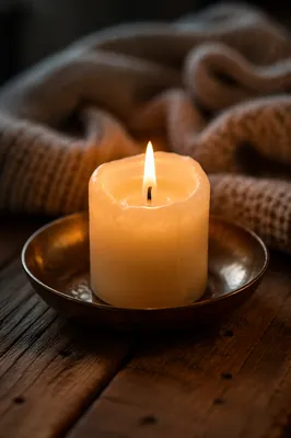 Warm Candlelight Comfort with Cozy Blanket