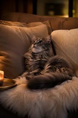 Cozy Cat Resting in Warm Candlelight