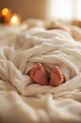 Newborn Feet Wrapped in Warm Candlelight