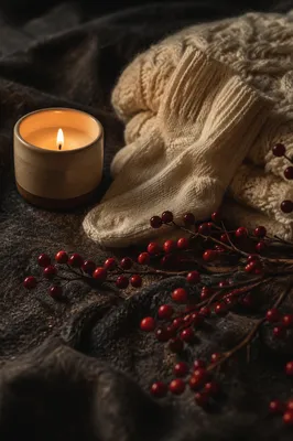Candlelit Comfort With Blanket and Winter Berries