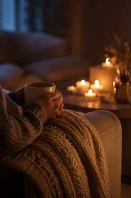 Warm Blanket and Candlelit Comfort Still Life