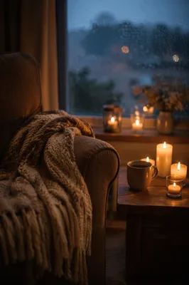 Warm Blanket and Candlelit Comfort