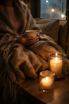 Cozy Evening Comfort with Blanket and Candlelight