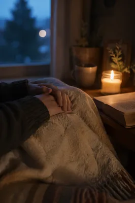 Hands on Wool Blanket by Candlelight
