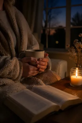 Cozy Blanket and Candlelit Evening Scene