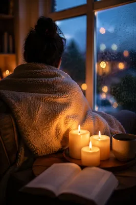 Comforting Candlelight by a Rainy Window