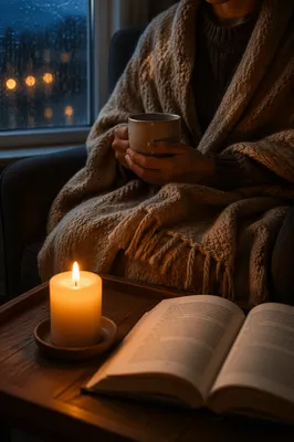 Warm Blanket and Candlelit Quiet Reflection
