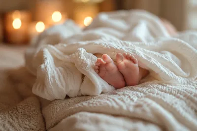 Newborn Feet in Warm Candlelight