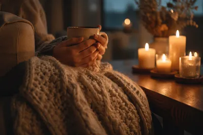Warm Blanket and Candlelight Comfort