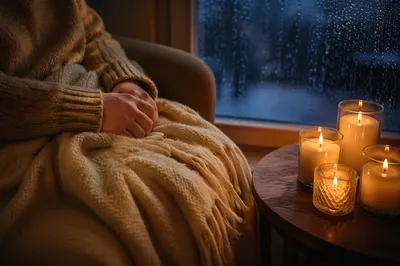 Quiet Comfort with Blanket and Candlelight