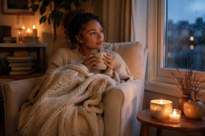 Woman in Armchair by Candlelit Window