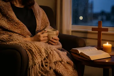 Quiet Prayer with Warm Blanket and Candlelight