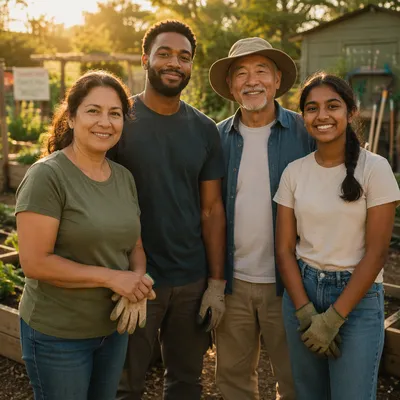 Community Volunteers Outside Neighborhood Garden