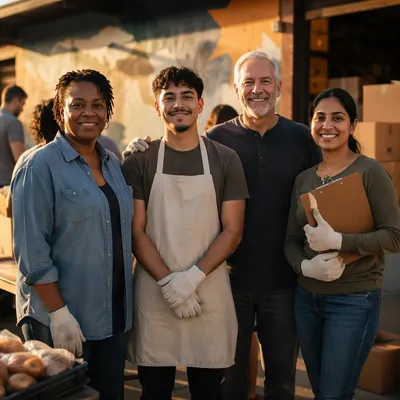 Community Volunteers Outside Distribution Center