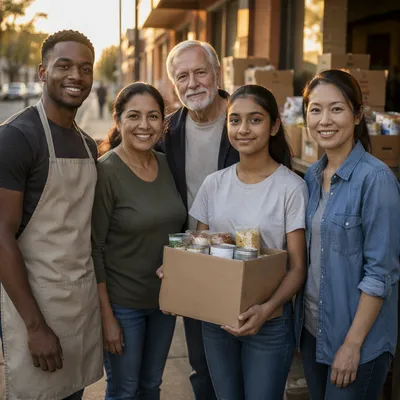Community Volunteers Outside Food Pantry Portrait