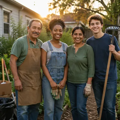 Satisfied Community Volunteers in Garden Portrait
