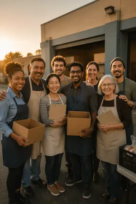 Satisfied Community Volunteers Outside Food Center