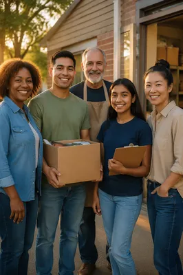 Diverse Volunteers Outside Neighborhood Food Pantry