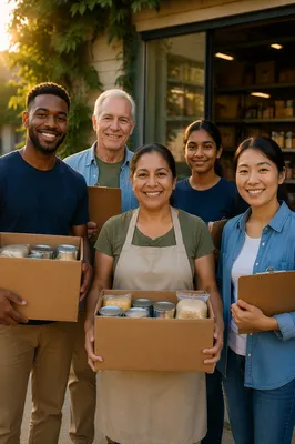 Community Volunteers Outside Neighborhood Food Pantry