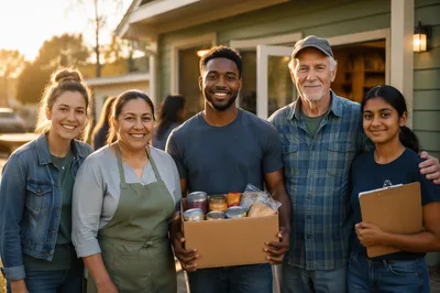 Community Volunteers Outside Food Pantry