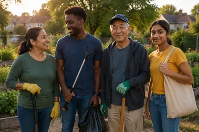 Diverse Volunteers in Neighborhood Garden Portrait
