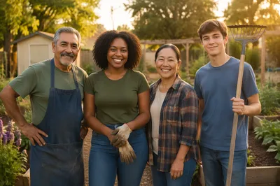Community Volunteers in Neighborhood Garden Portrait