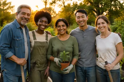 Community Volunteers Portrait in Garden Light