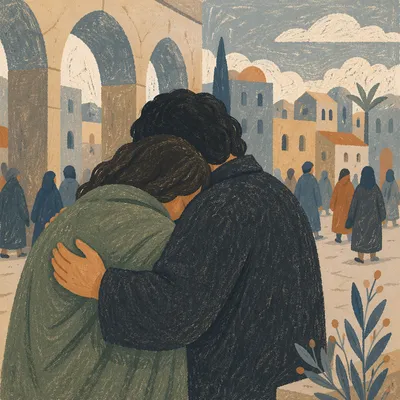 Compassionate Embrace Between Elderly Friends