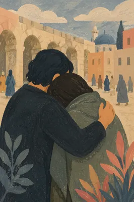 Compassionate Embrace Between Elderly Friends