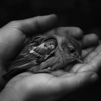 Compassionate Hands Holding Injured Songbird
