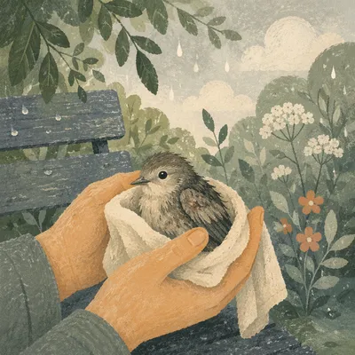 Compassionate Hands Holding a Wounded Bird