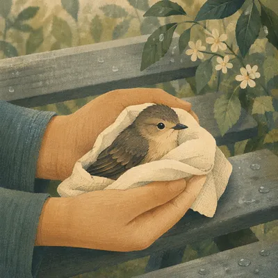 Compassionate Hands Holding Wounded Bird