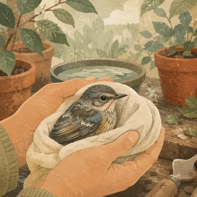 Compassionate Hands Holding an Injured Bird
