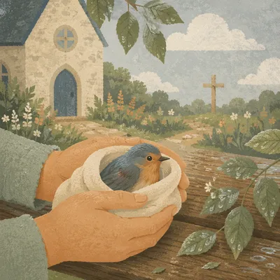 Compassionate Hands Holding a Wounded Songbird