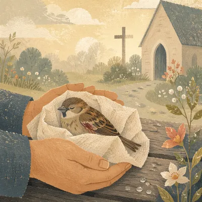 Compassionate Hands Holding Wounded Sparrow