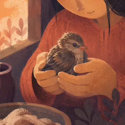 Compassionate Hands Cradling Injured Fledgling