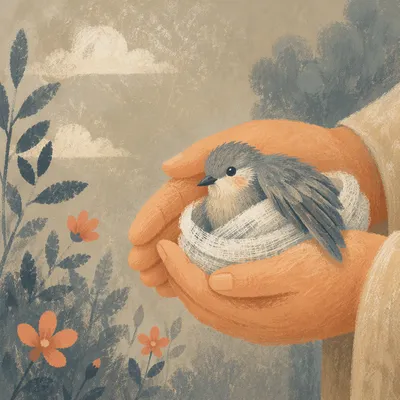 Gentle Hands Cradling a Wounded Songbird